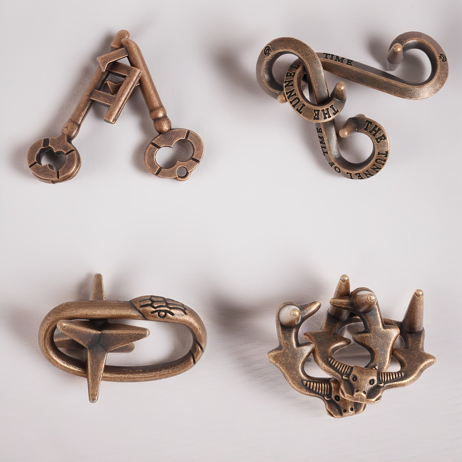 Metal Brain Teaser Puzzle Set for Adults Bronze Portable Logic and Problem Solving