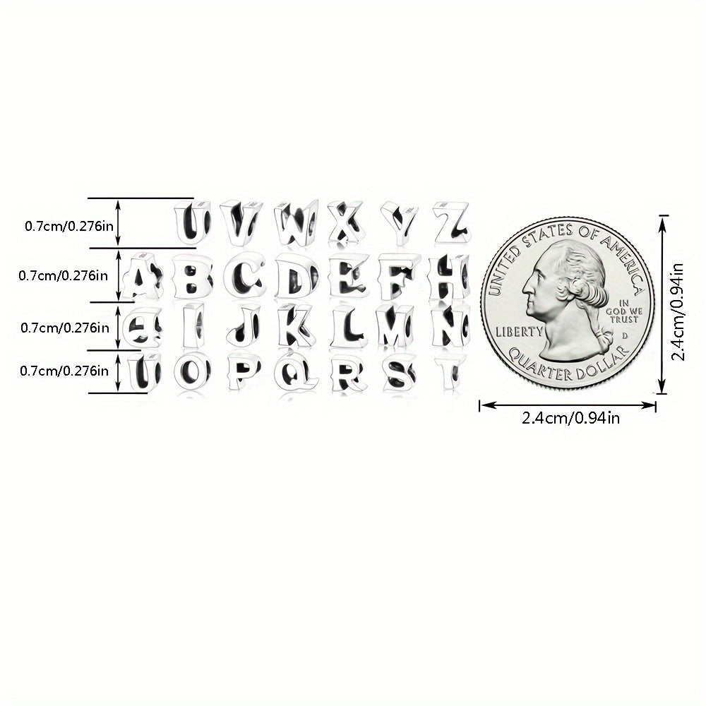 925 Sterling Silver Alphabet Letter Charms Beads for DIY Jewelry Making