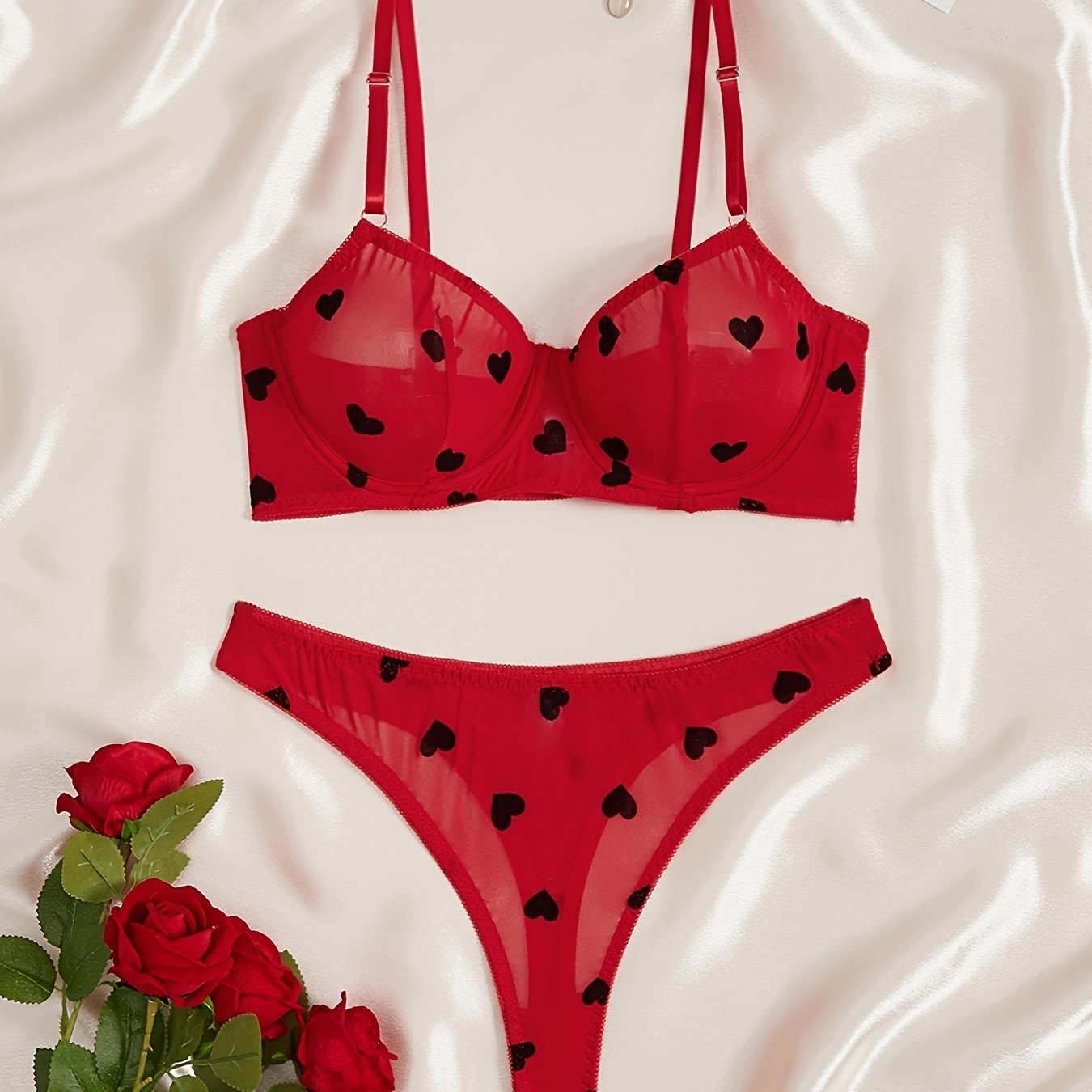 Women's Red Polka Dot Vintage Lingerie Set