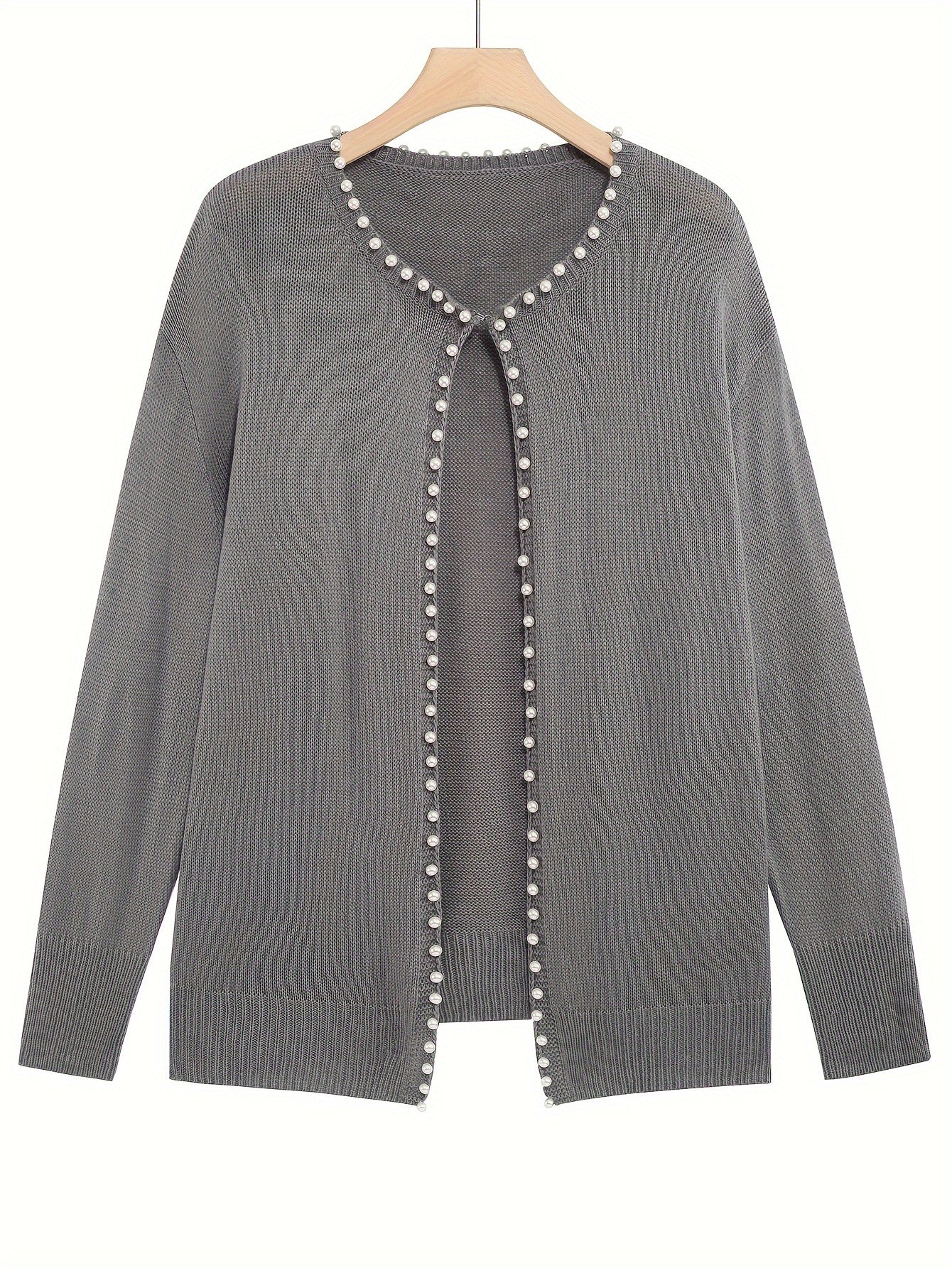 Cárdigan corto para mujer de talla grande con perlas, blanco, suéter de manga larga