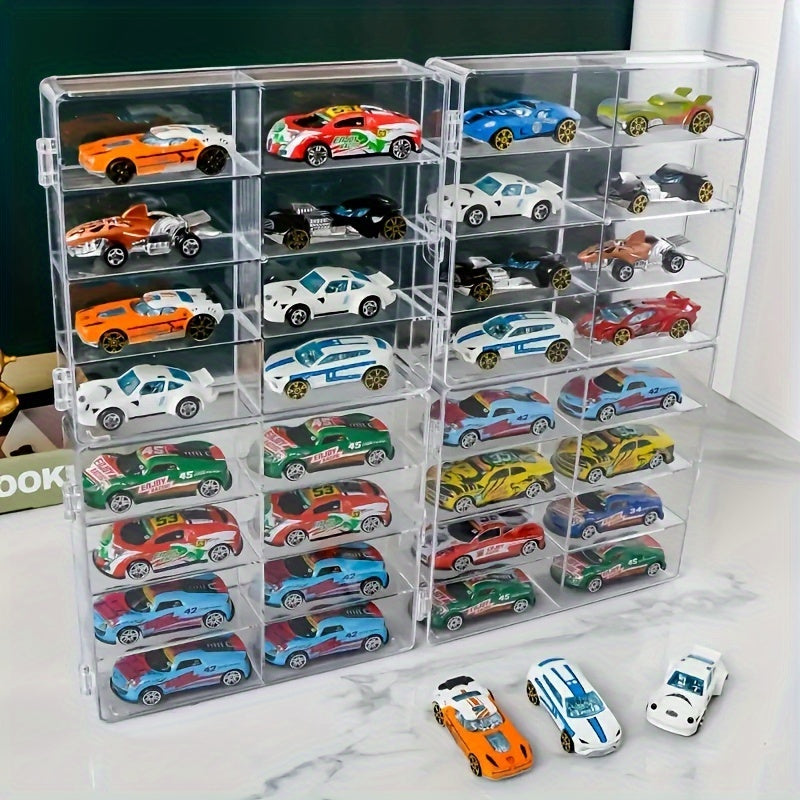 8-Compartment Toy Car Storage Box Transparent Organizer for Alloy Cars