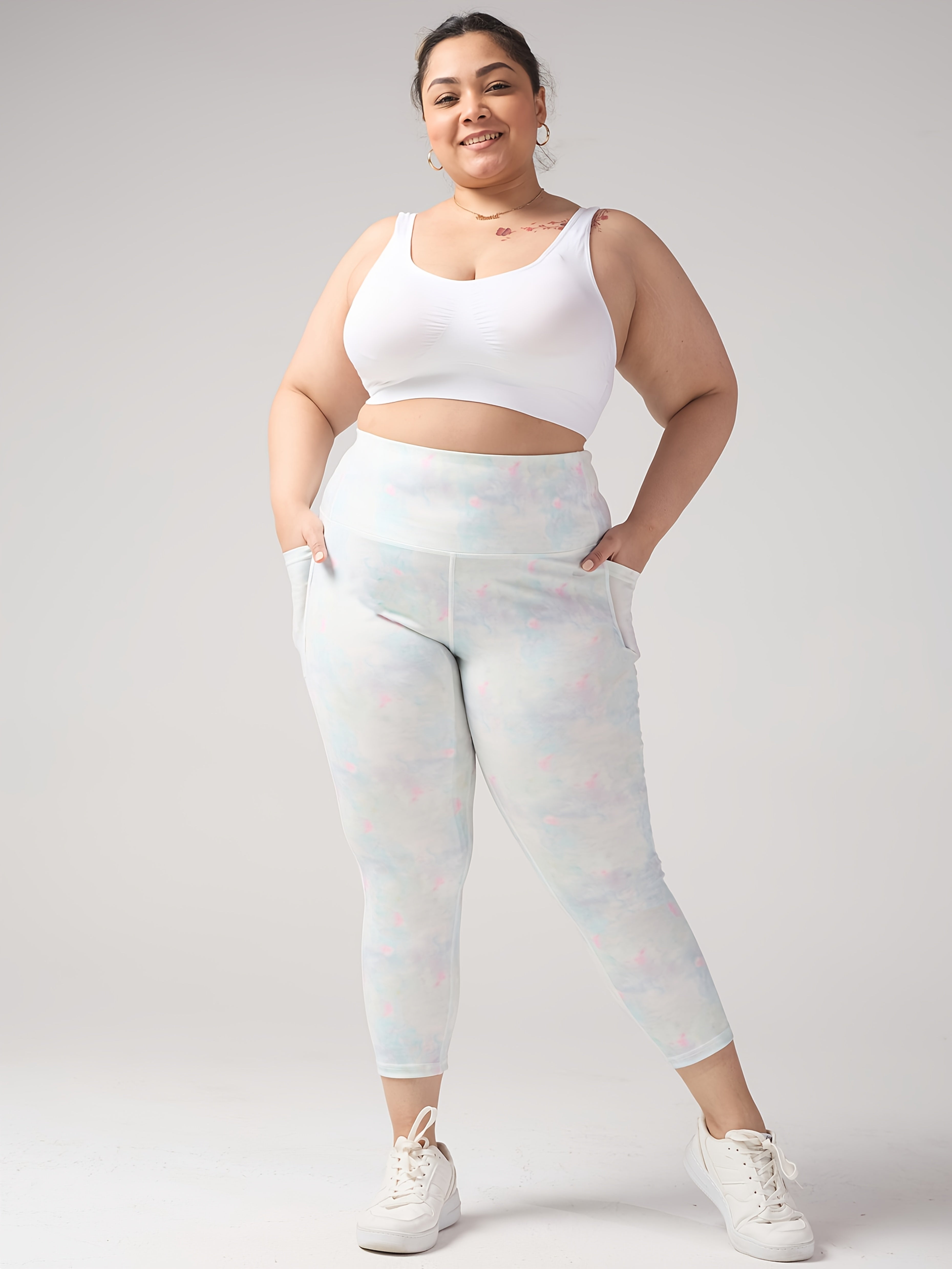 Plus Size Women's Cloud Pattern Capri Pants High-Waisted Tummy Control