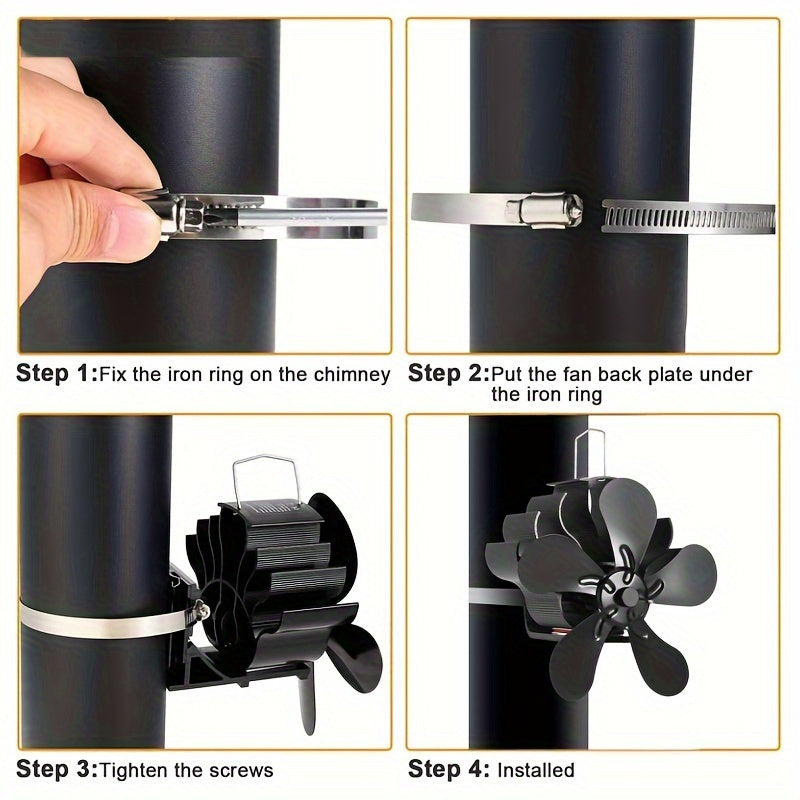 Magnetic Wood Stove Fan 5-Blade Heat-Powered Fireplace Fan for Wood-Burning Stoves