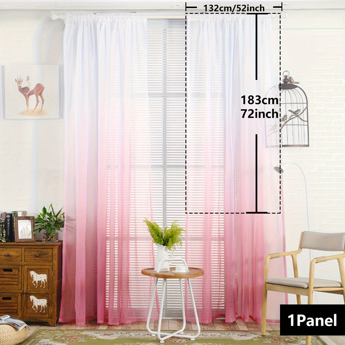 Gradient Sheer Curtains 1pc Two-Tone Top and Bottom Wear Rod Style Home Decor