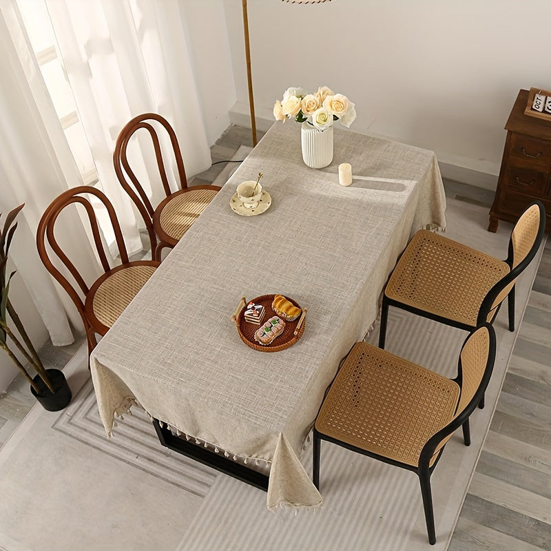 Mantel de lino con borlas, impermeable, resistente a manchas, lavable para bodas, fiestas y cenas