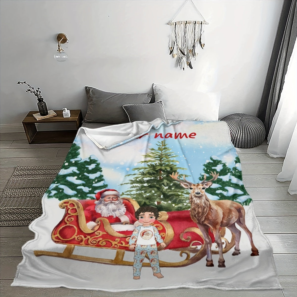 Cozy Polyester Flannel Fleece Throw Blanket with Customizable Christmas Style for All Seasons