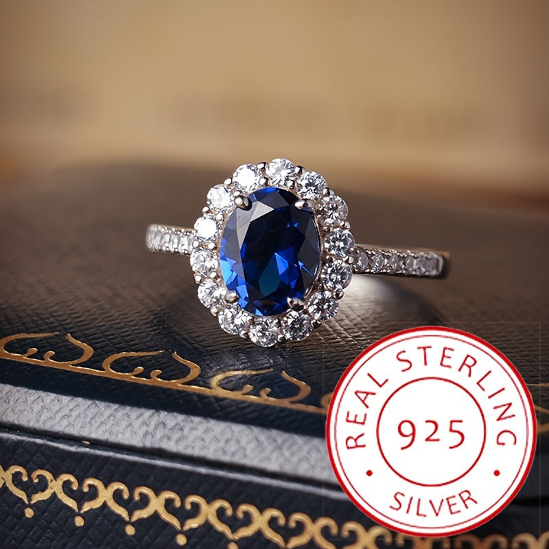 S925 sterling kumushdan yasalgan, dumaloq va oval geometrik kesilgan kubik zirkoniya toshlari bilan bezatilgan nozik gullar dizayni uzuk - kelinlar uchun ideal to'y sovg'asi, aprel tug'ilgan toshi, har kuni va maxsus tadbirlar uchun mos.