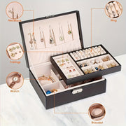 Leather Jewelry Organizer with Removable Tray and Soft Lining for Necklaces Earrings Rings and Watches