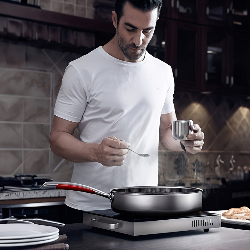 Sartén de acero inoxidable con superficie antiadherente de panal de abeja y tapa de vidrio para cocinar