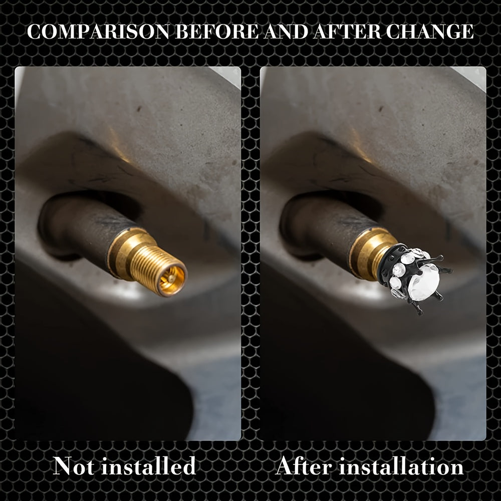 2 ta toj shaklidagi avtomobil g'ildirak ventili qopqog'i, ABS plastmassadan tayyorlangan, rhinestone bezaklari bilan, elektrsiz dekorativ g'ildirak havo ventili qopqog'i