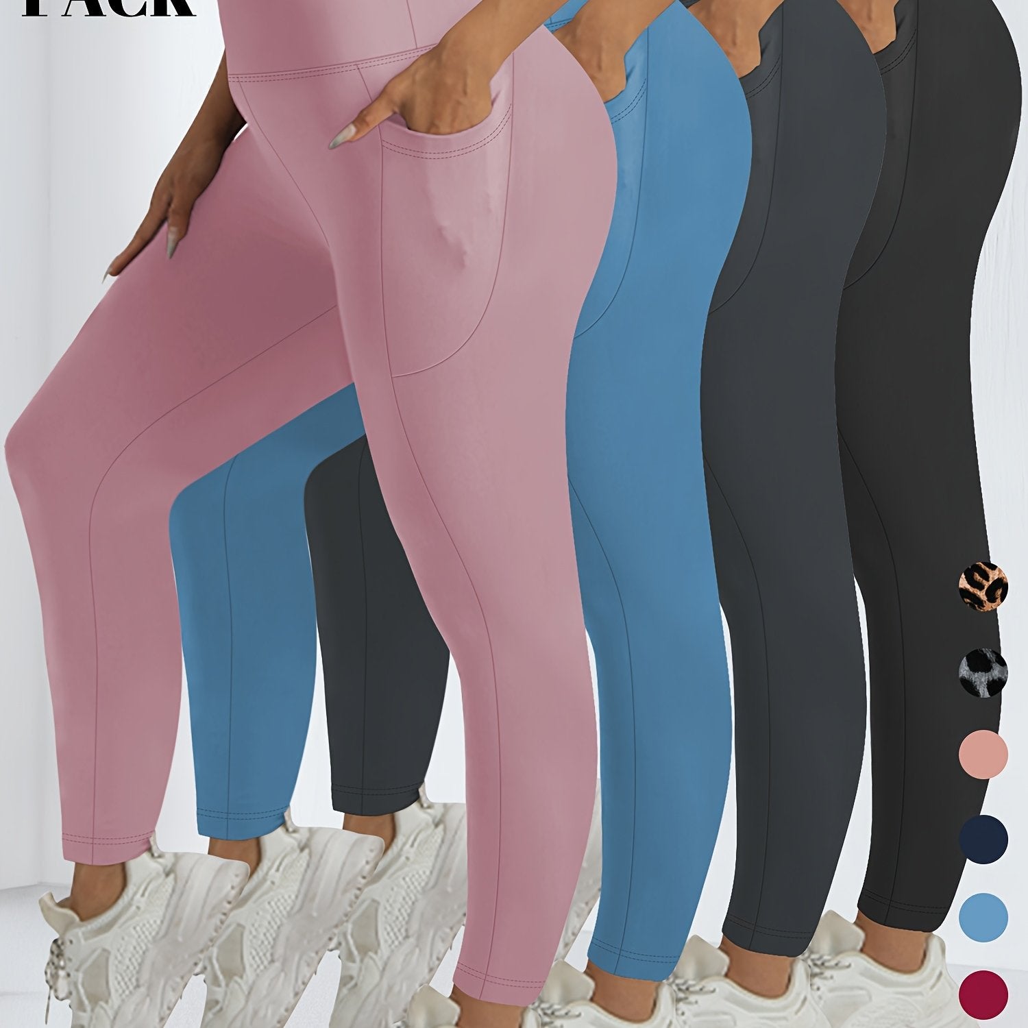 Plus Size Women's High-Waist Leggings 4 Pcs Stretchy Breathable Moisture-Wicking