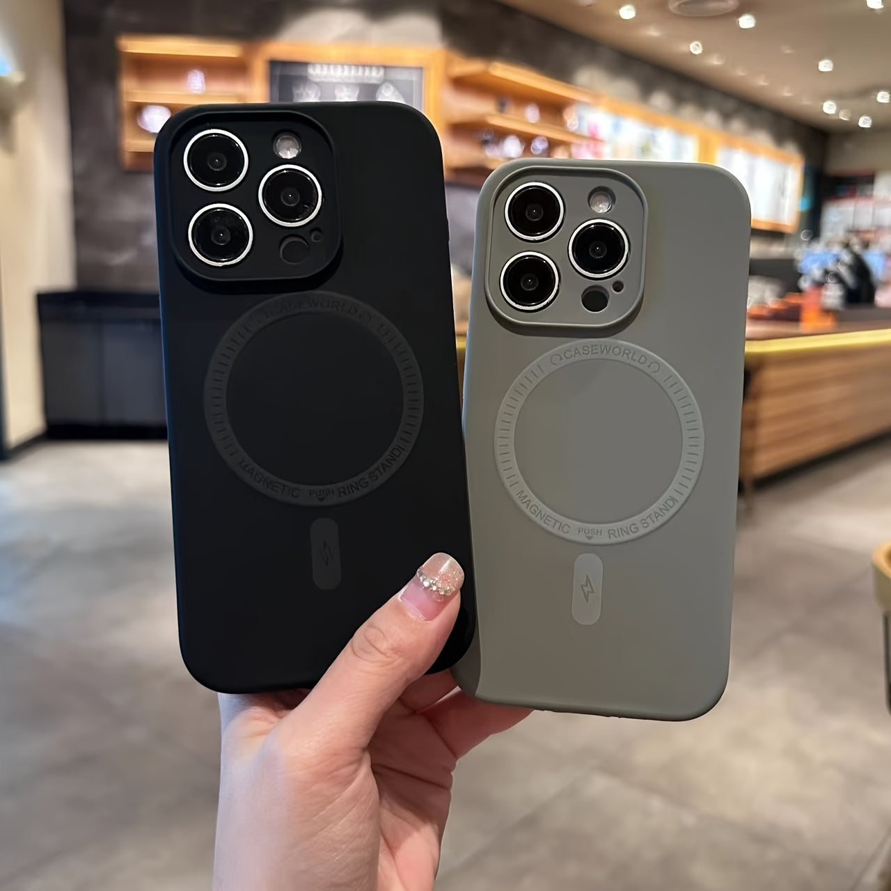 Silicone Full Wrap Magnetic Phone Case in Solid Color with Air Cushion and Retro Design