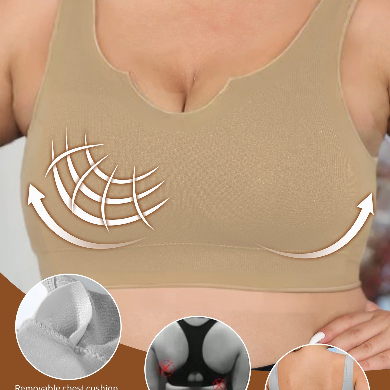 Women's Plus Size Seamless Breathable Sports Bra with Removable Cushions Black 1XL-4XL