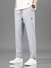 Men's Casual Straight-Leg Pants Solid Polyester Non-Stretch Machine Washable for Spring Fall