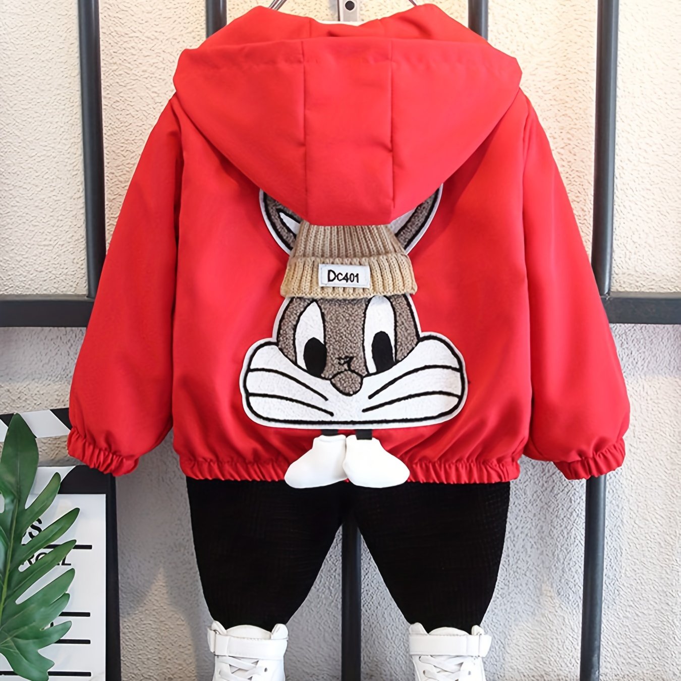 Girls' Long Sleeve Hooded Jacket with Rabbit Embroidery for Spring Fall Casual Kids Outerwear