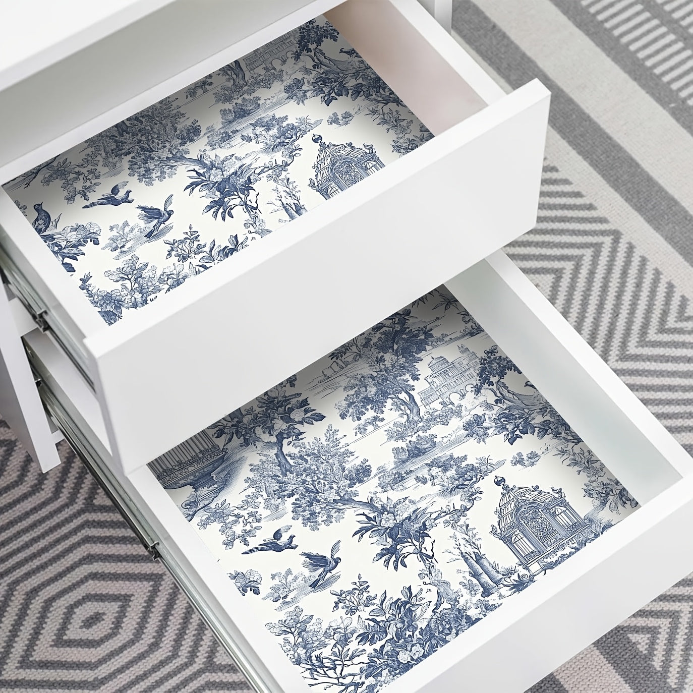 Retro Vinyl Wallpaper Blue Countryside Botanical Landscape Peel and Stick Waterproof Detachable for Home Decor