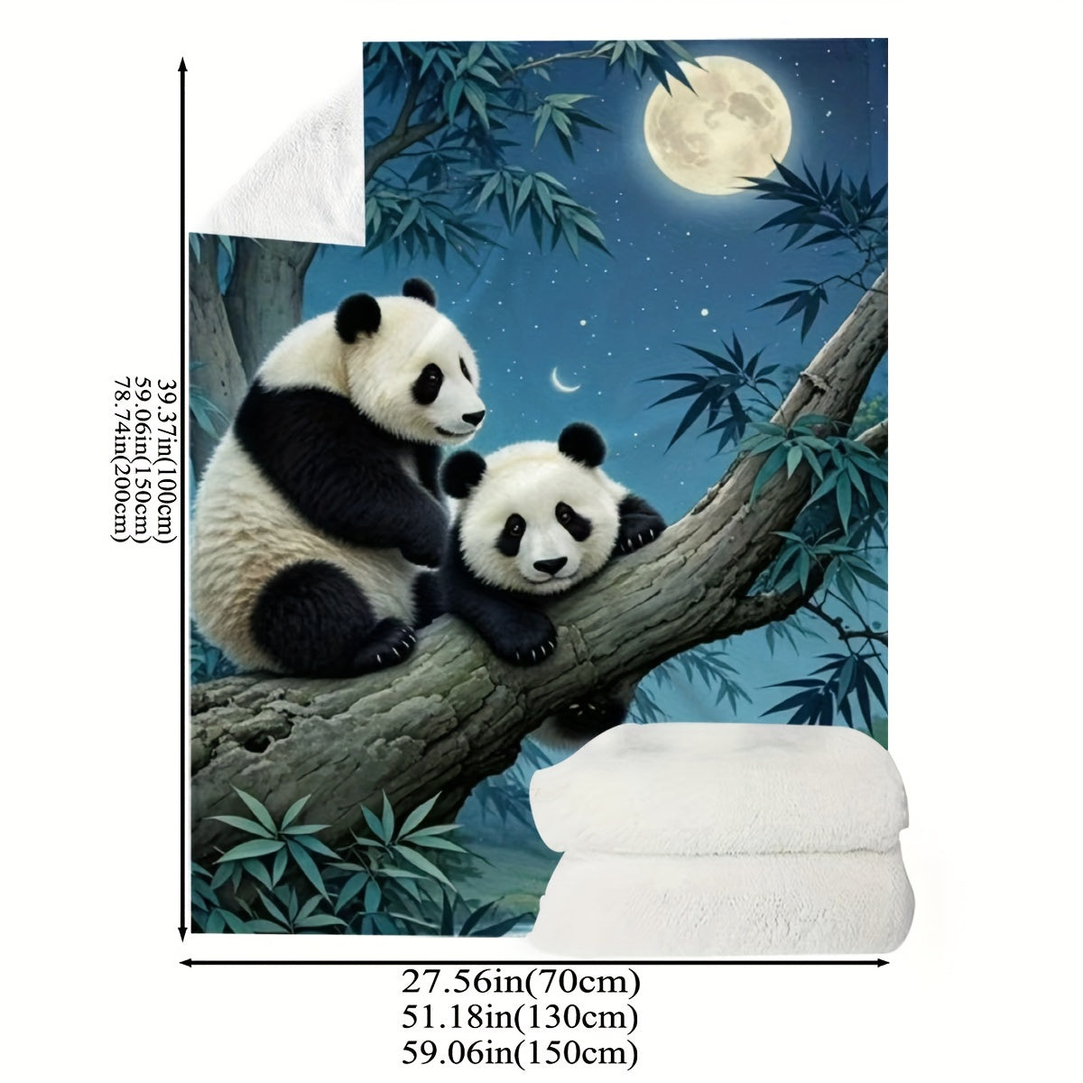 All-Season Flannel Throw Blanket with Panda Moonlight Scene Soft Cozy Polyester Gift for Bed Sofa Living Room