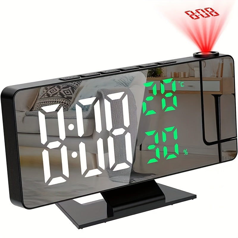 LED Projection Clock with Temperature Humidity Display and Electronic Alarm for Bedroom
