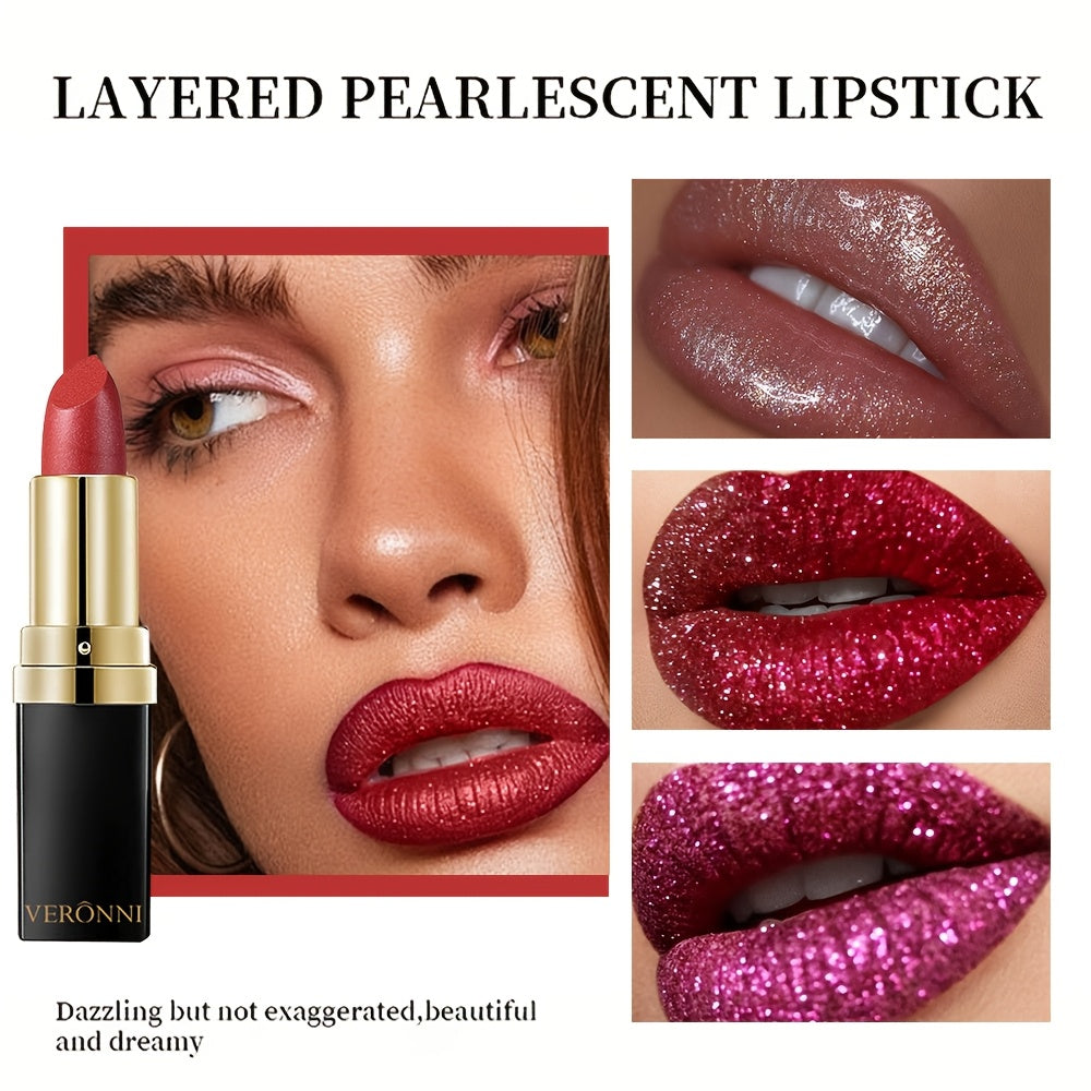 Women Waterproof Lipstick with Hydrating Shine and Metallic Finish