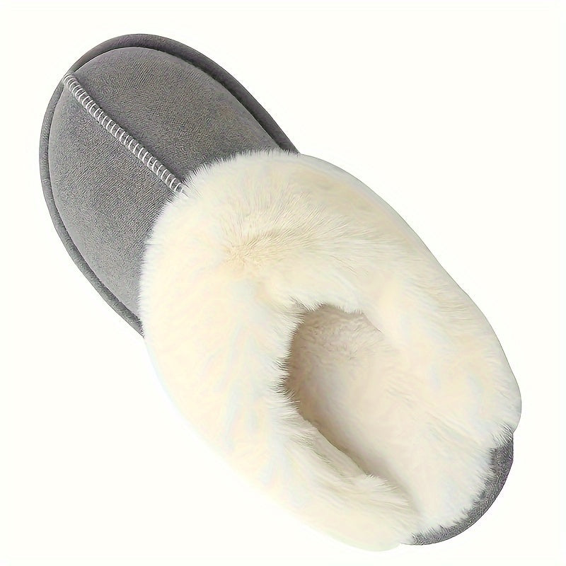 Women's Plush Indoor Outdoor Slippers Thick Sole Fuzzy Lining Gray