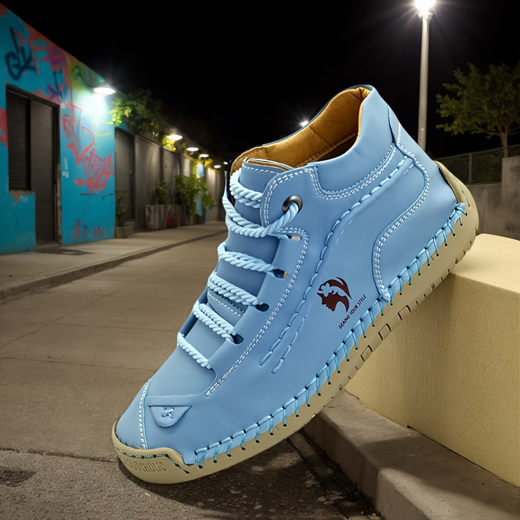 Women's Retro Chukka Boots Faux Cover Leather Ankle Boots Light Blue Brown Rubber Sole