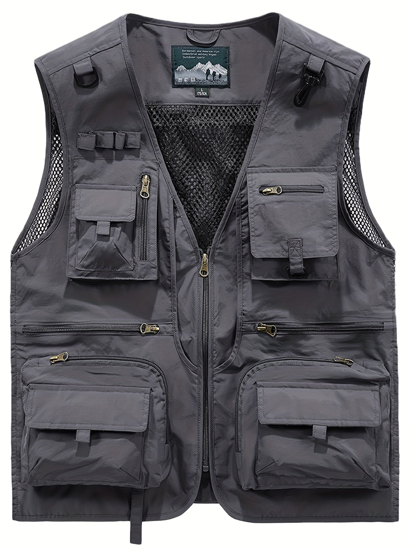 Men's Nylon Cargo Vest with Zipper Pockets for Spring Summer Outdoor Activities