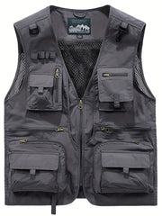 Men's Nylon Cargo Vest with Zipper Pockets for Spring Summer Outdoor Activities