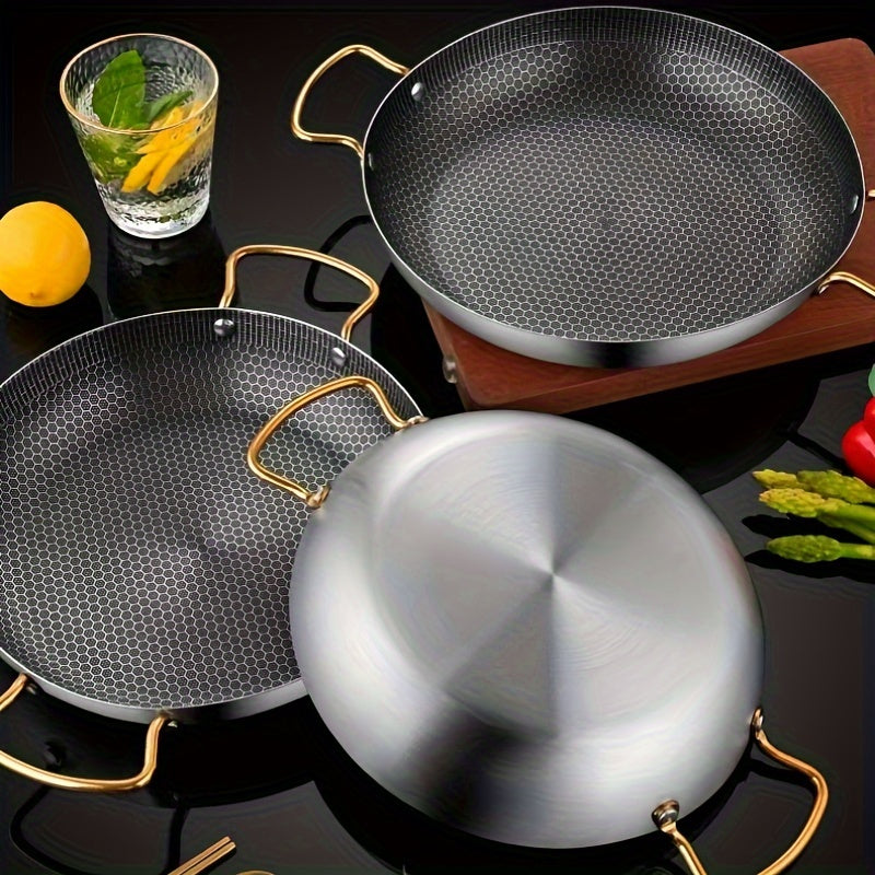 Stainless Steel Wok Pan with Honeycomb Non-Stick Coating for Gas Stovetops