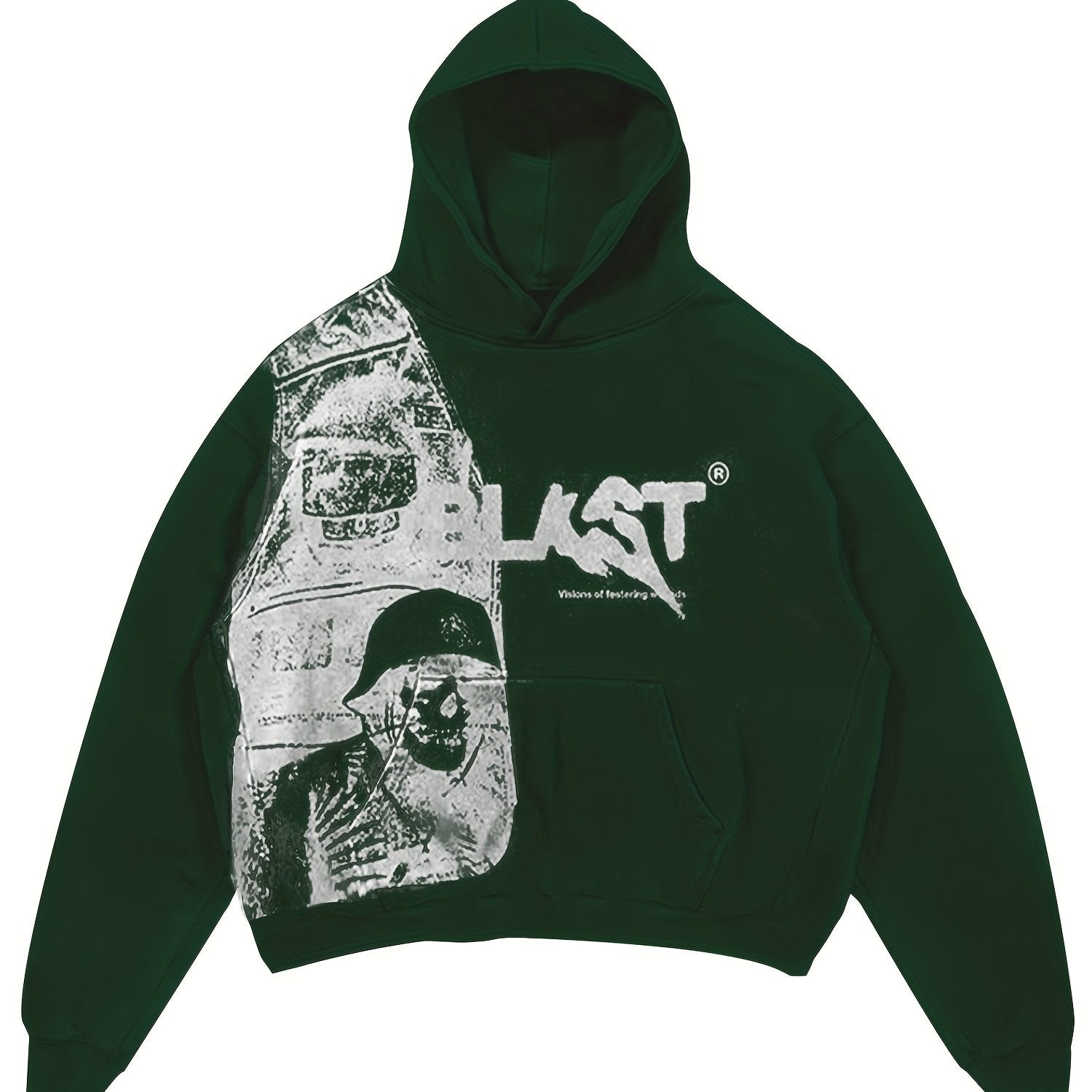 Hooded Sweatshirt with Kangaroo Pocket Portrait Print Long Sleeve Polyester Knit Casual Sportswear
