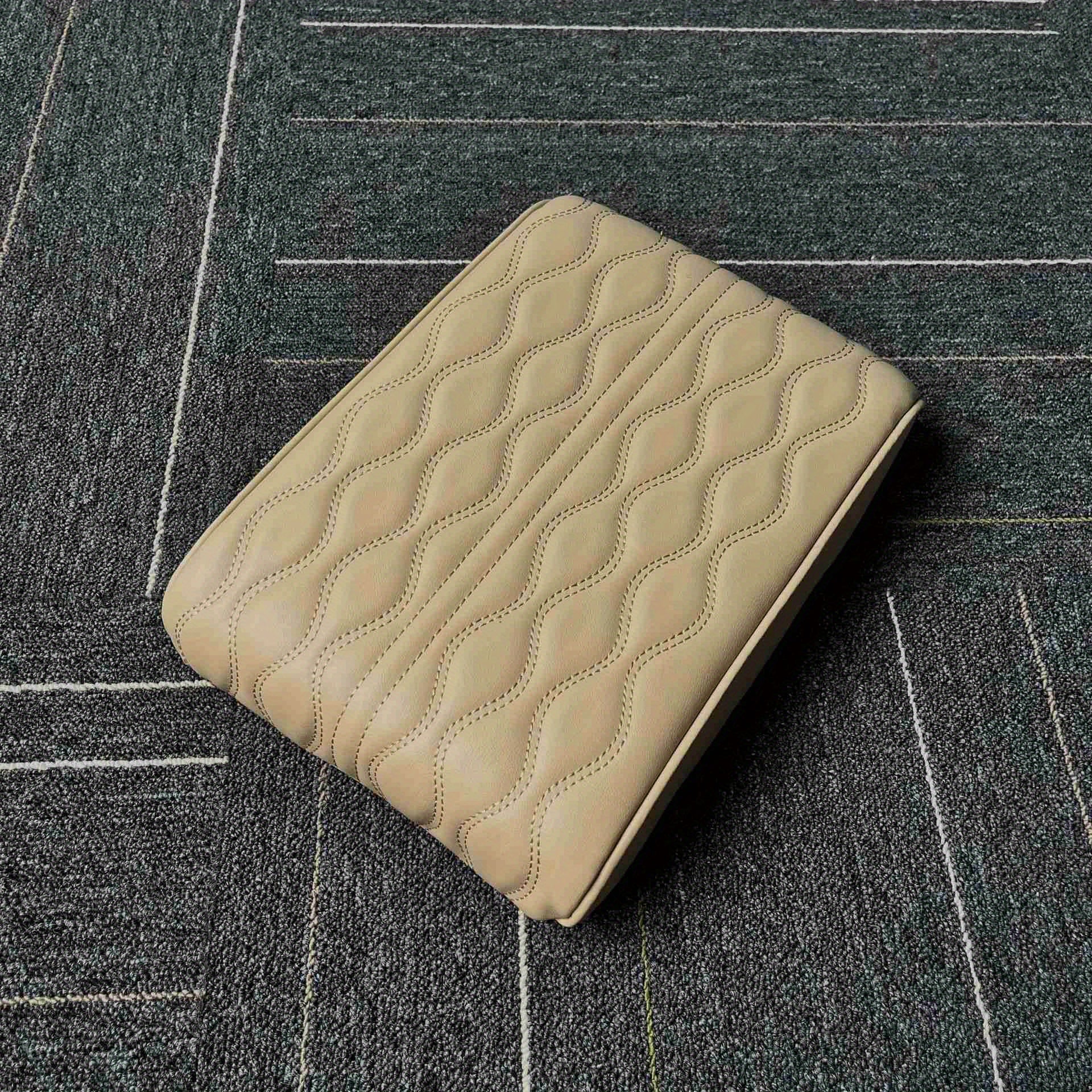 Unisex PU Leather Car Armrest Cushion with Memory Foam Black Quilted