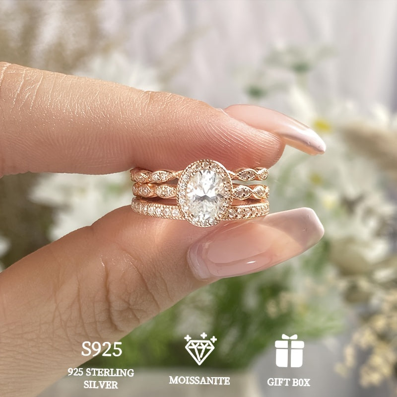 Sterling Silver Double Layer Stacking Female Ring 1ct Moissanite Engagement Gift