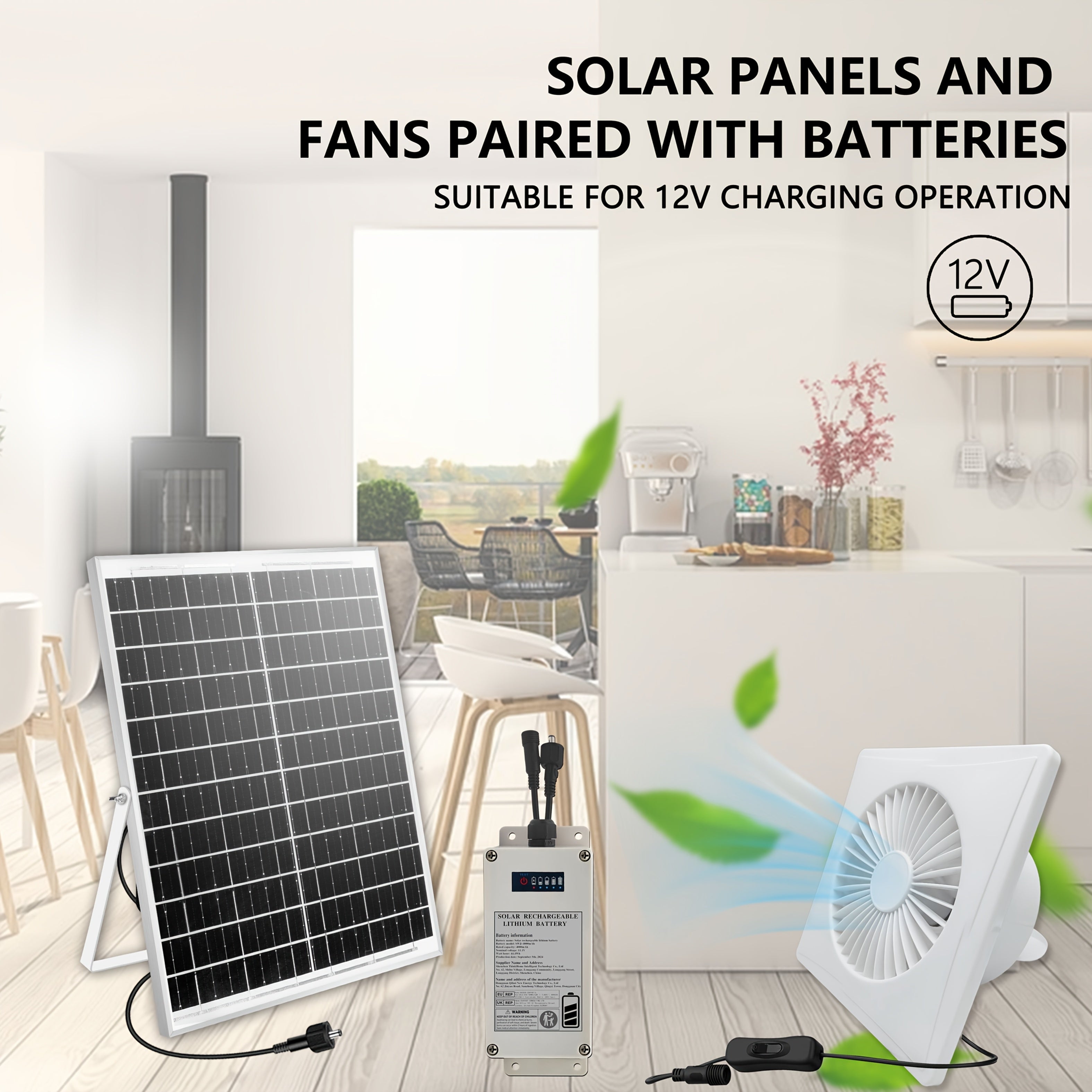 25W Solar-Powered Exhaust Fan with 4000mAh Battery for Greenhouses Sheds Chicken Coops Pet Houses