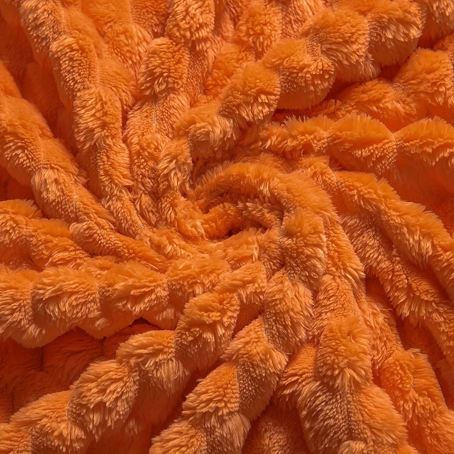 Burnt Orange Flannel Throw Blanket Ultra-Soft 3D Jacquard All-Season Lightweight