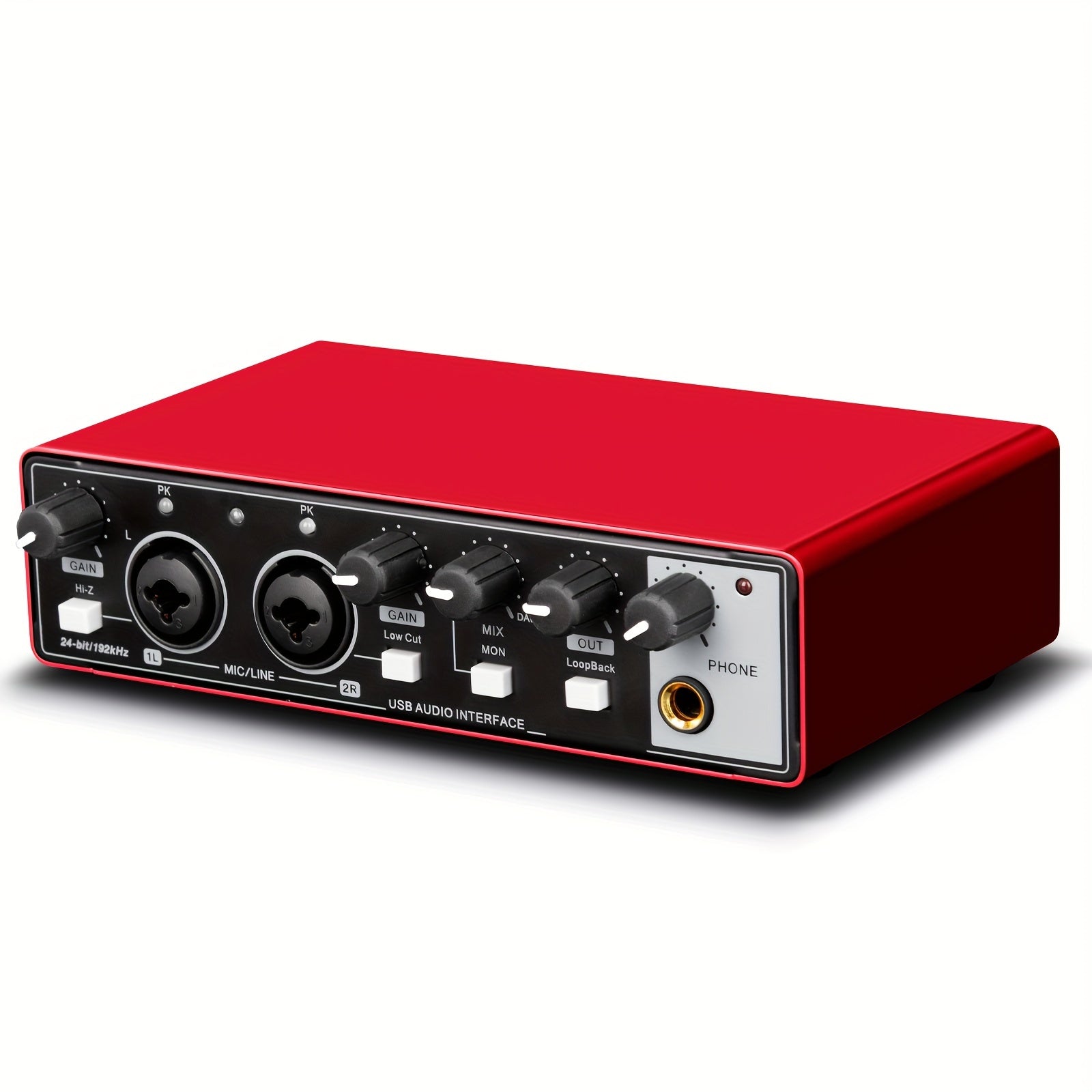 USB Audio Interface for Recording Streaming Podcasting 24Bit 96kHz XLR Phantom Power Red