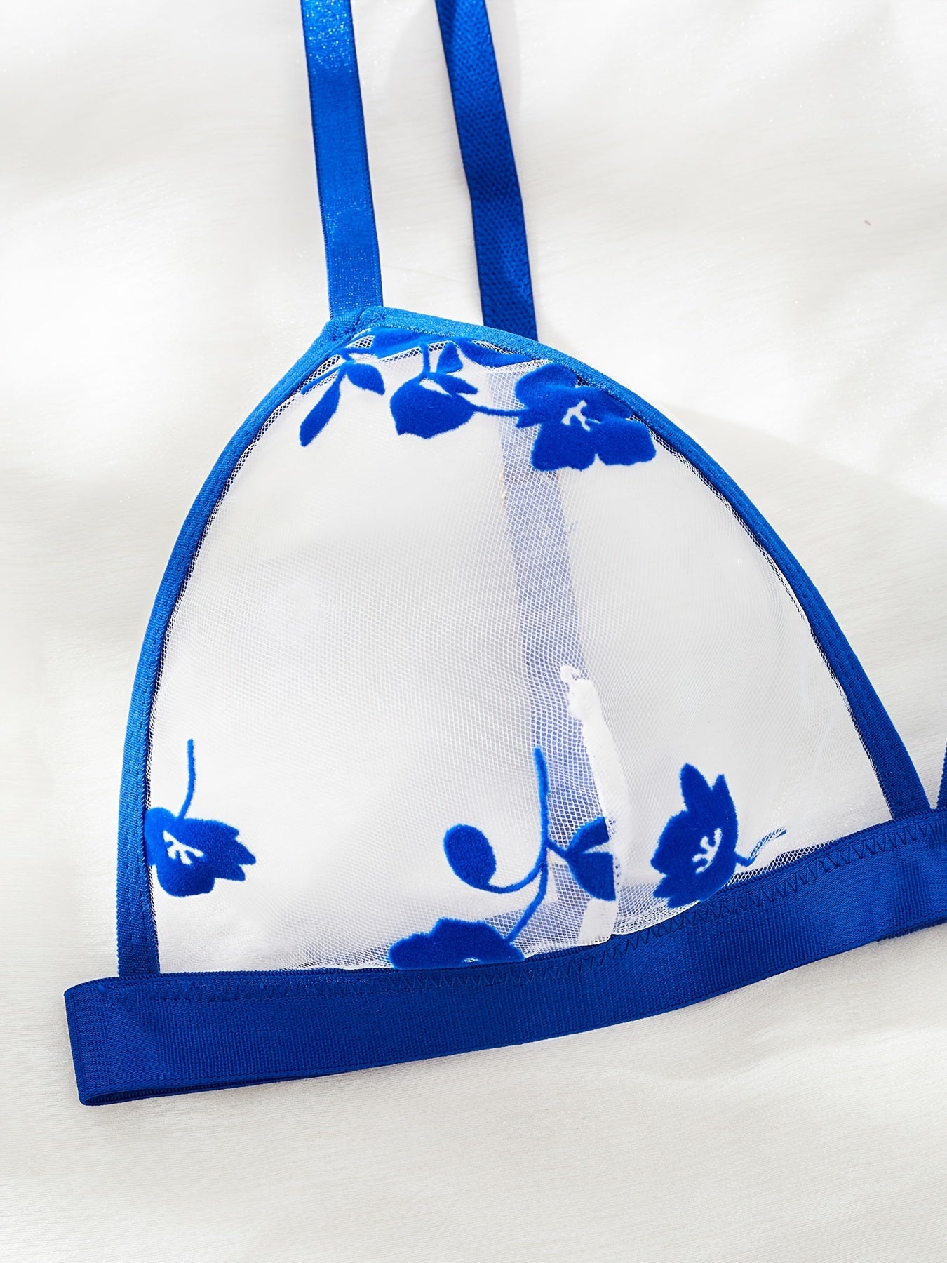 Women's Lingerie Set with Transparent Mesh and Flocking for Party and Seductive Wear