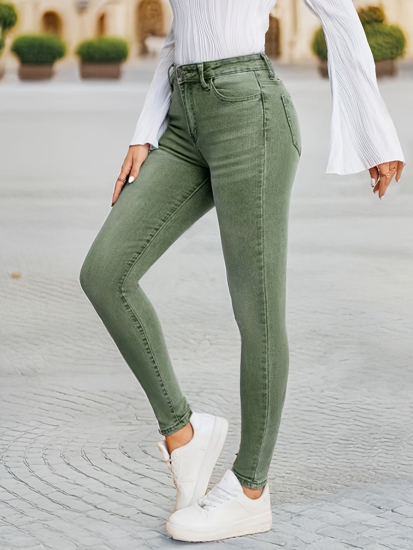 Women's High Stretch Denim Jeans Solid Color All-Season Comfortable Flattering Fit