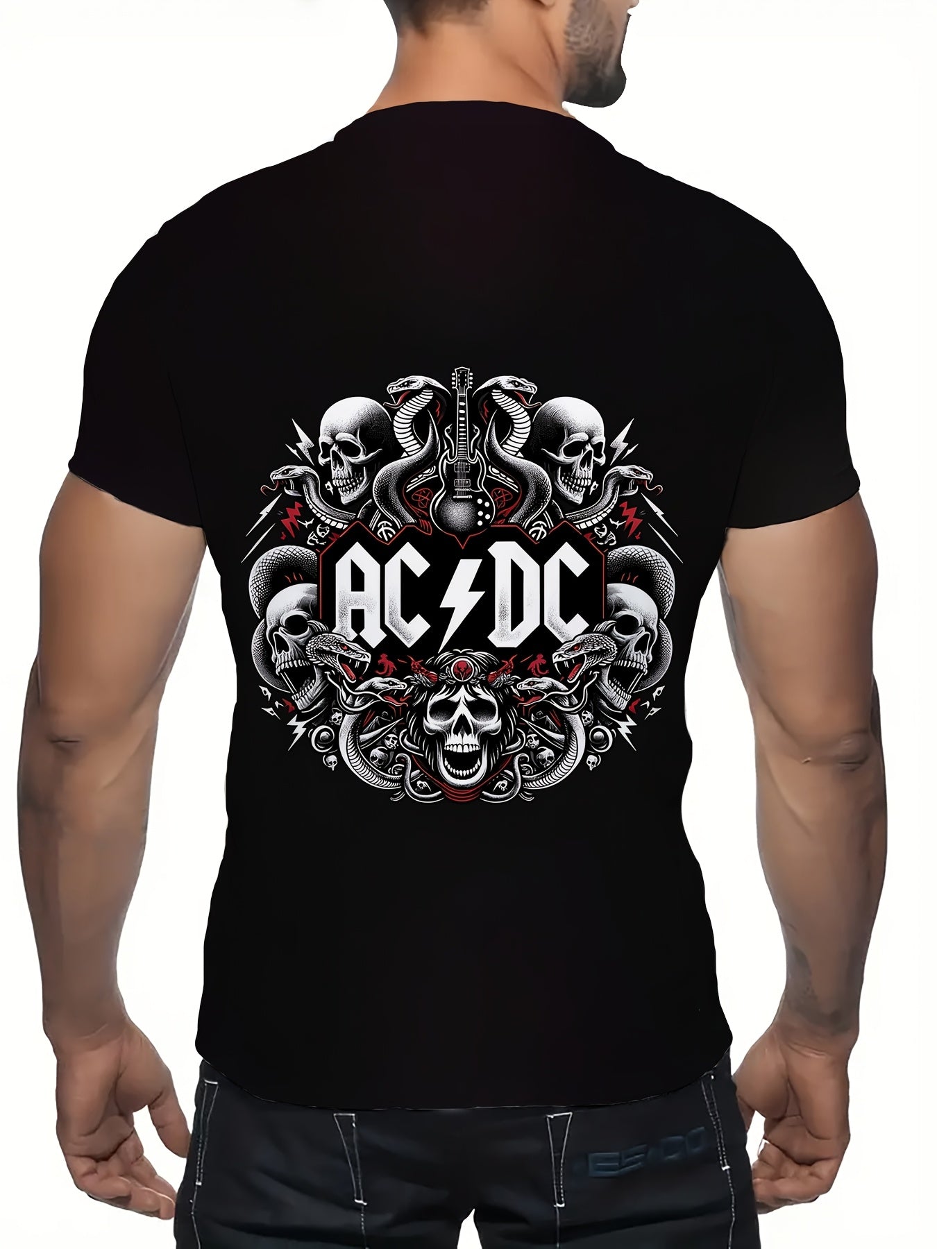 Футболка с графикой Plus Size AC/DC, короткий рукав, повседневная, из полиэстера, с круглым вырезом