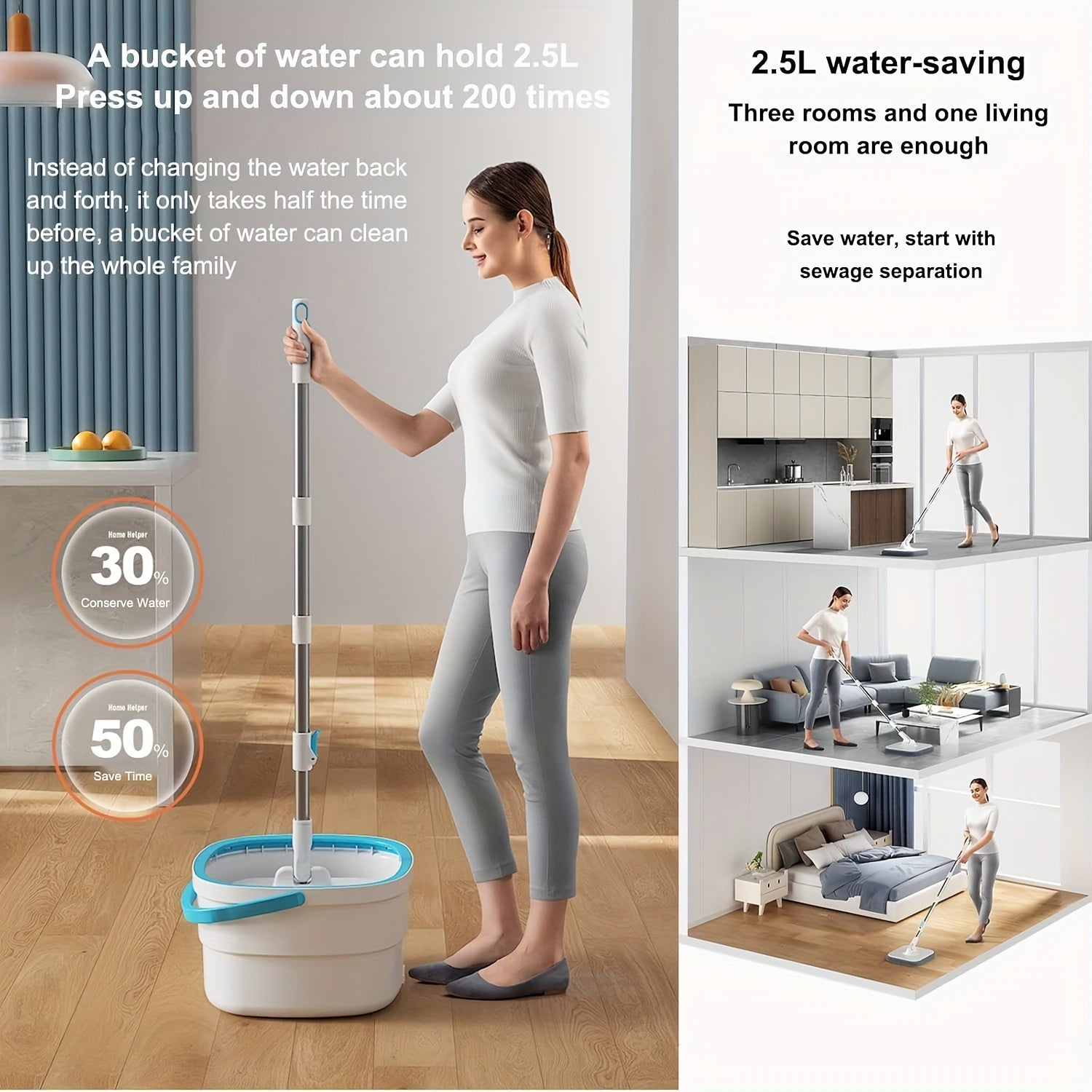 360-Degree Swivel Head Microfiber Mop Set for Hardwood Floors and Pet Cleaning