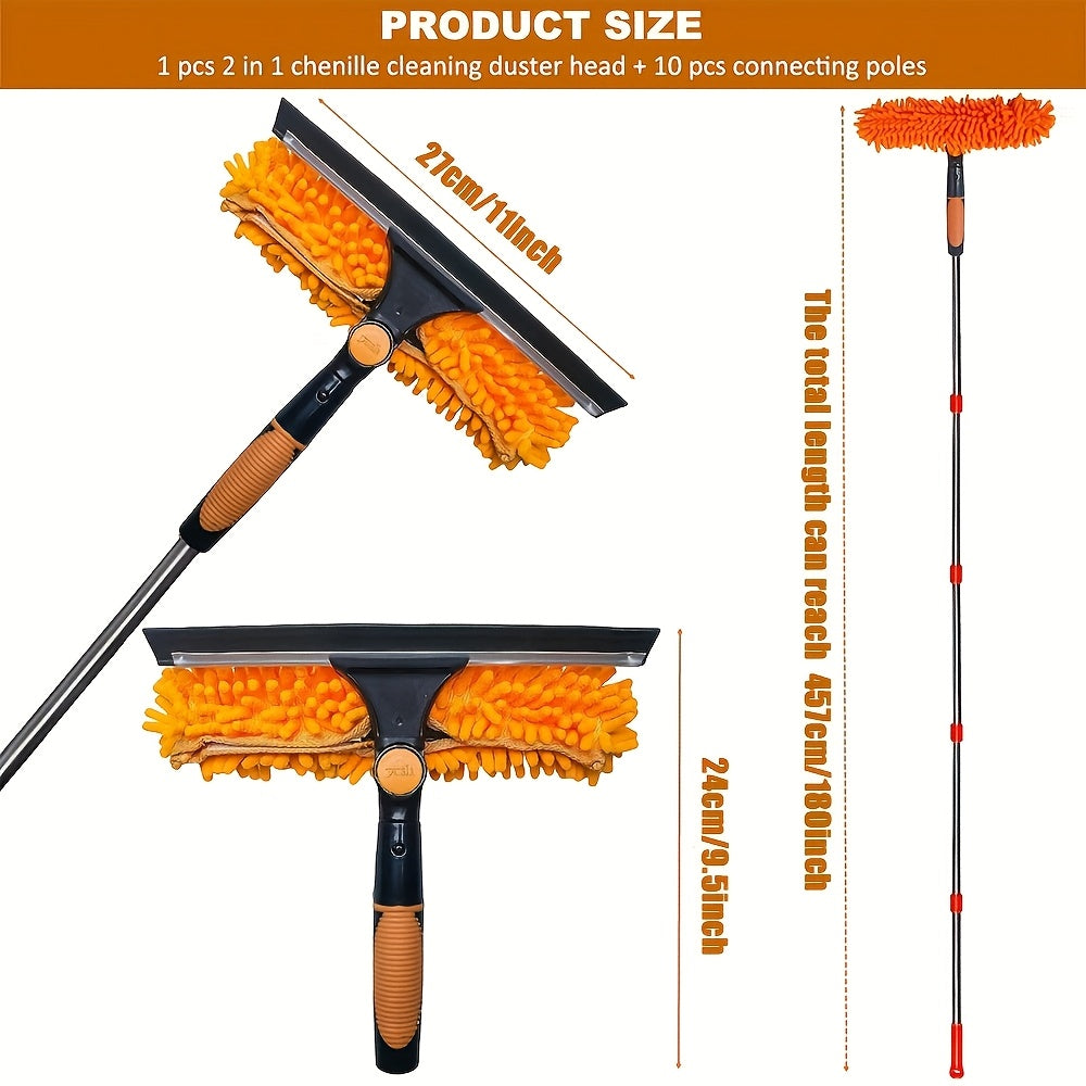 Uy va tashqarida foydalanish uchun tortib olinadigan tutqichli 2-in-1 oynani tozalash choʻpqi va yuvgich