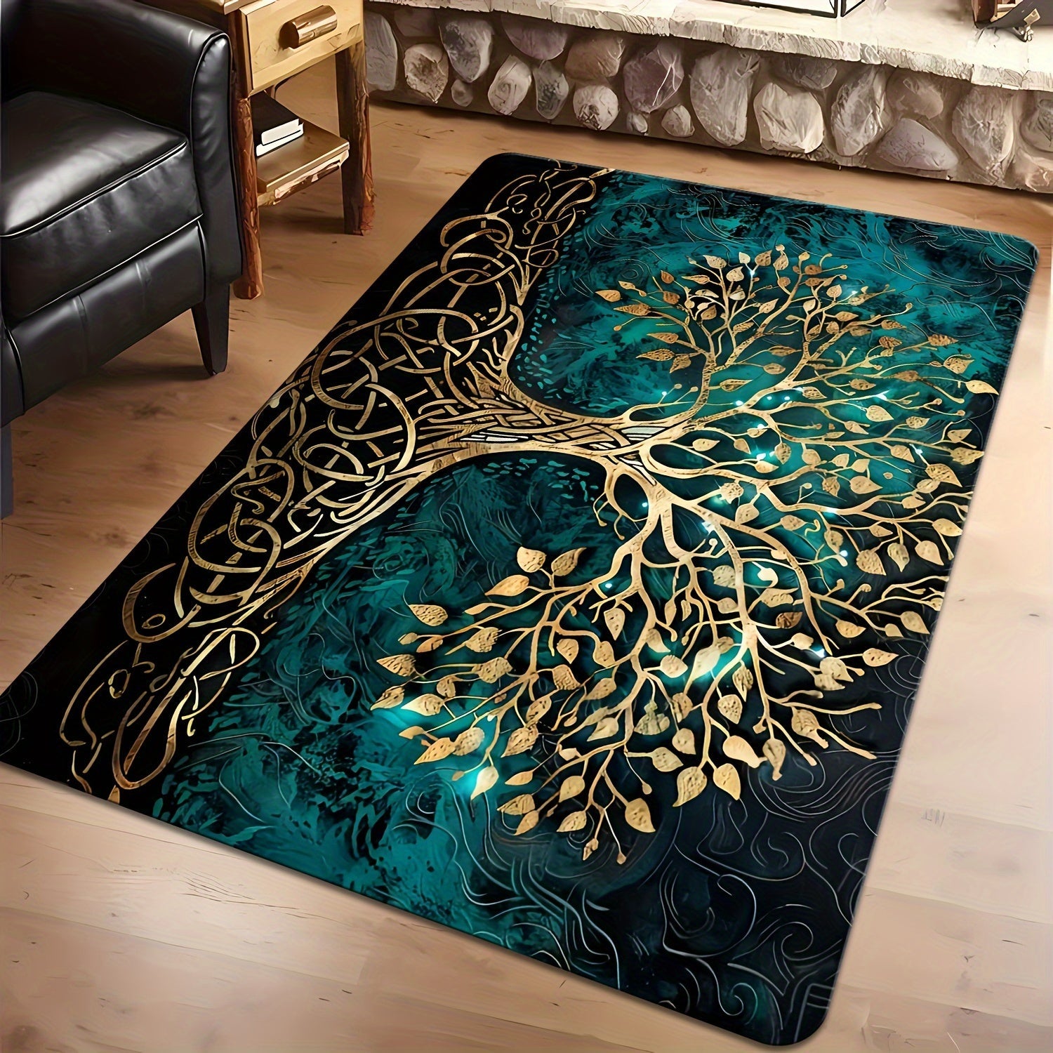 Golden Leaf Tree Rug Anti-Slip Stain Resistant Indoor Outdoor Carpet