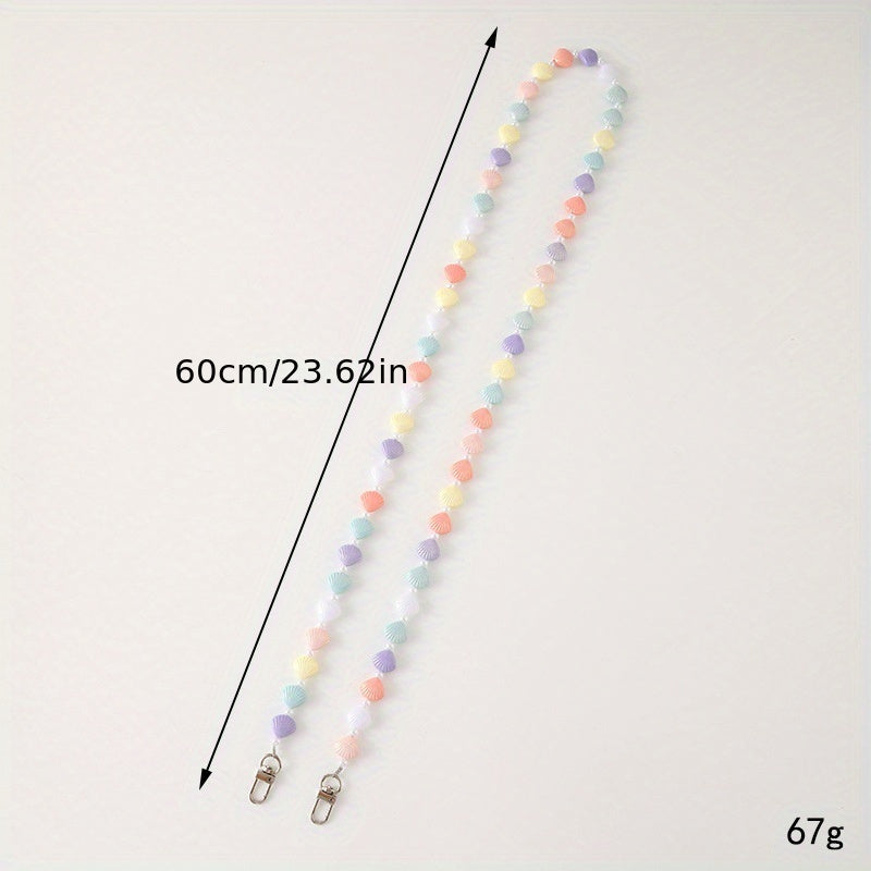 Acrylic Beaded Shell Design Handbag Strap with Multicolor Purse Charm and Cell Phone Lanyard