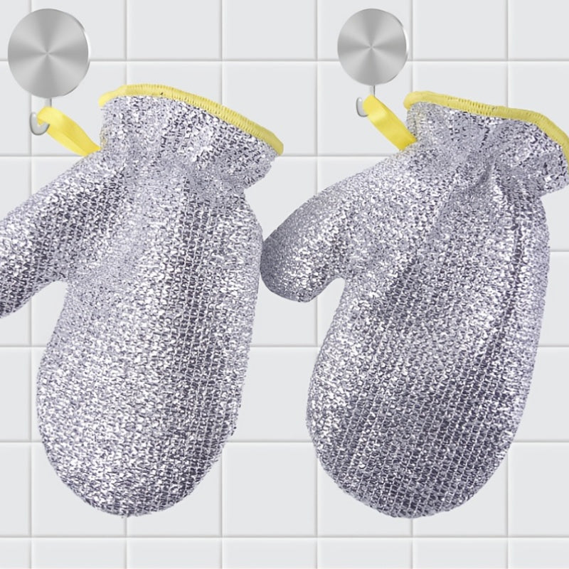 Set of Four Silver Cleaning Gloves with Liner for Kitchen Bathroom and Patio Use