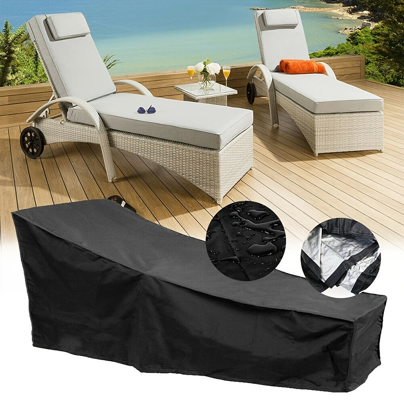 Black Outdoor Chaise Lounge Cover Waterproof UV-Resistant Heavy Duty All-Season 420D Oxford