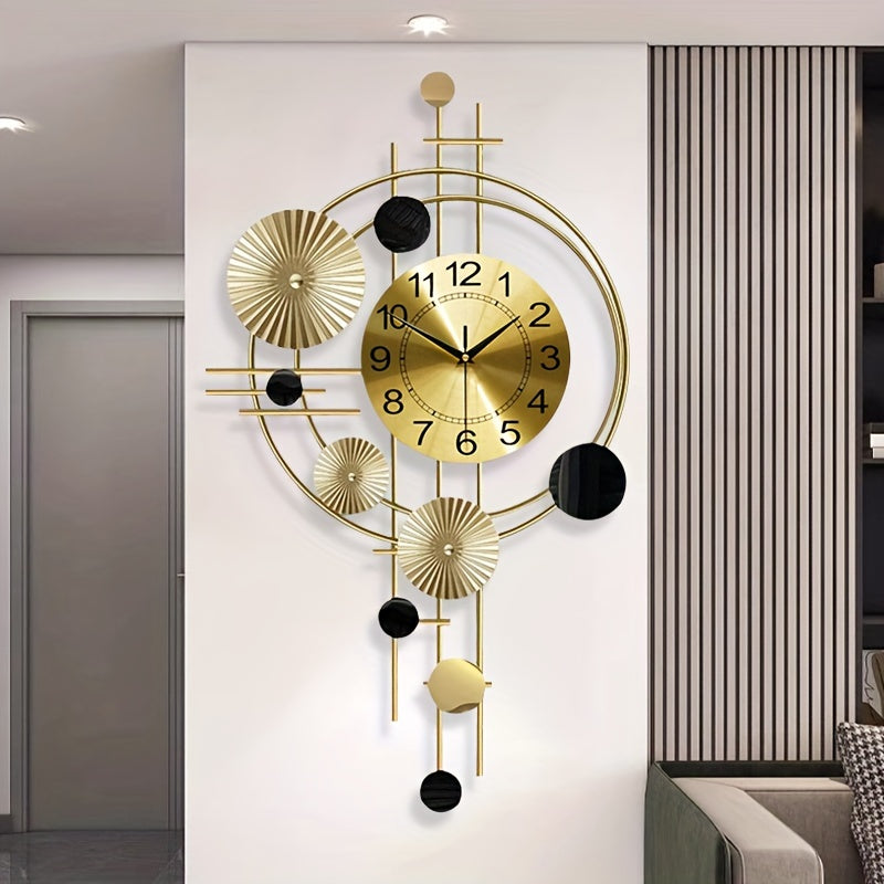 Nordic-Style Iron Wall Clock with Digital Display, Large Numbers, Geometric Design