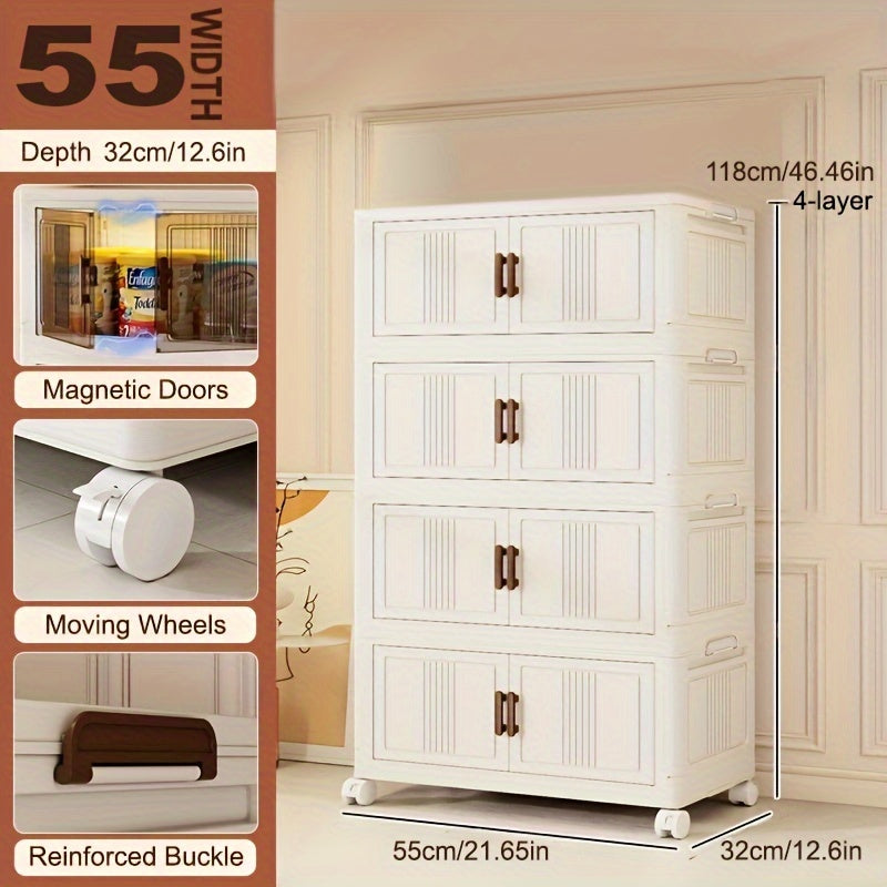 Plastic Storage Organizer with Wheels and Doors Large Capacity Stackable for Garage Basement and Playroom