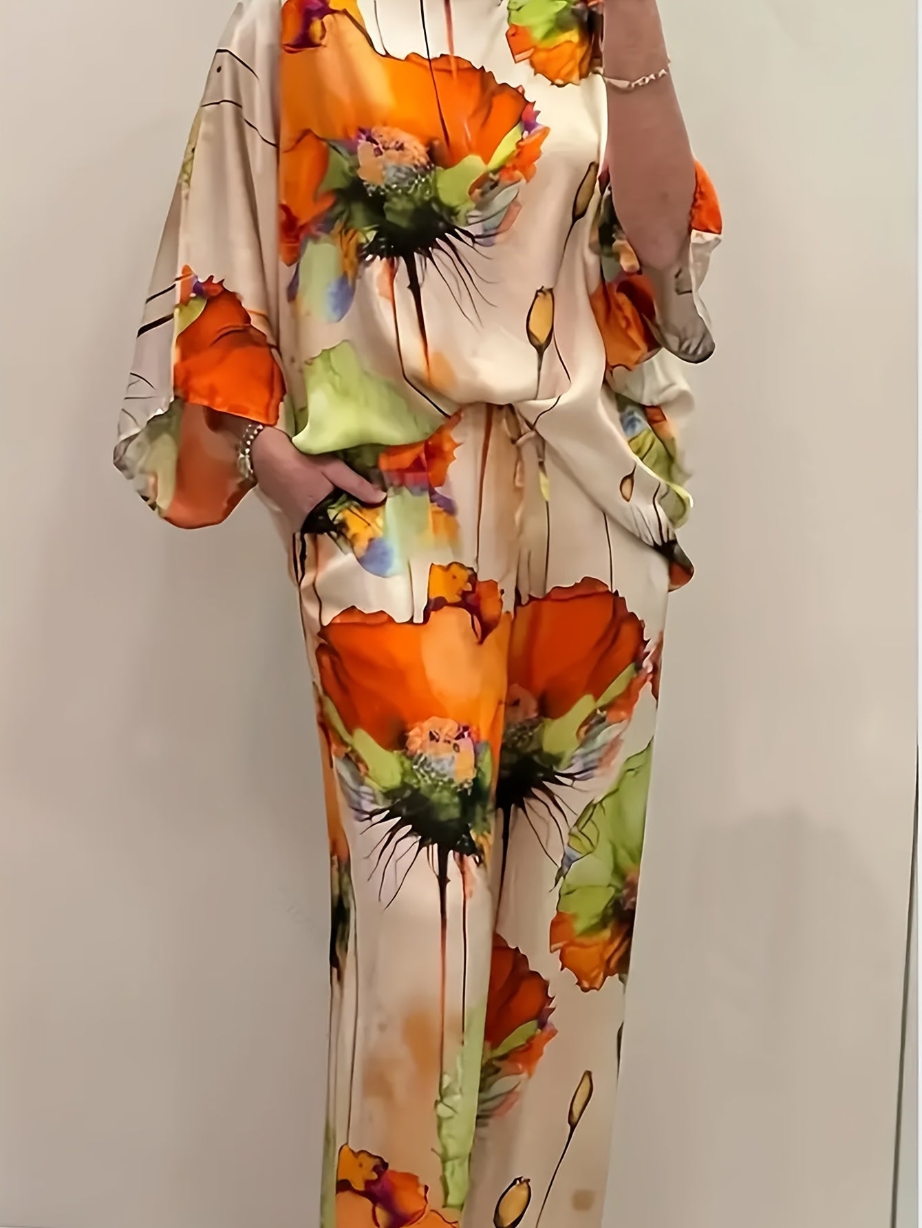 Women's Floral Print Top and Pants Set Polyester Casual Spring Summer Fall