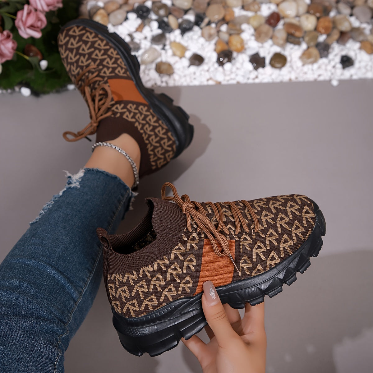 Women's Knit Pattern Sneakers Lightweight Casual Walking Shoes Plus Size