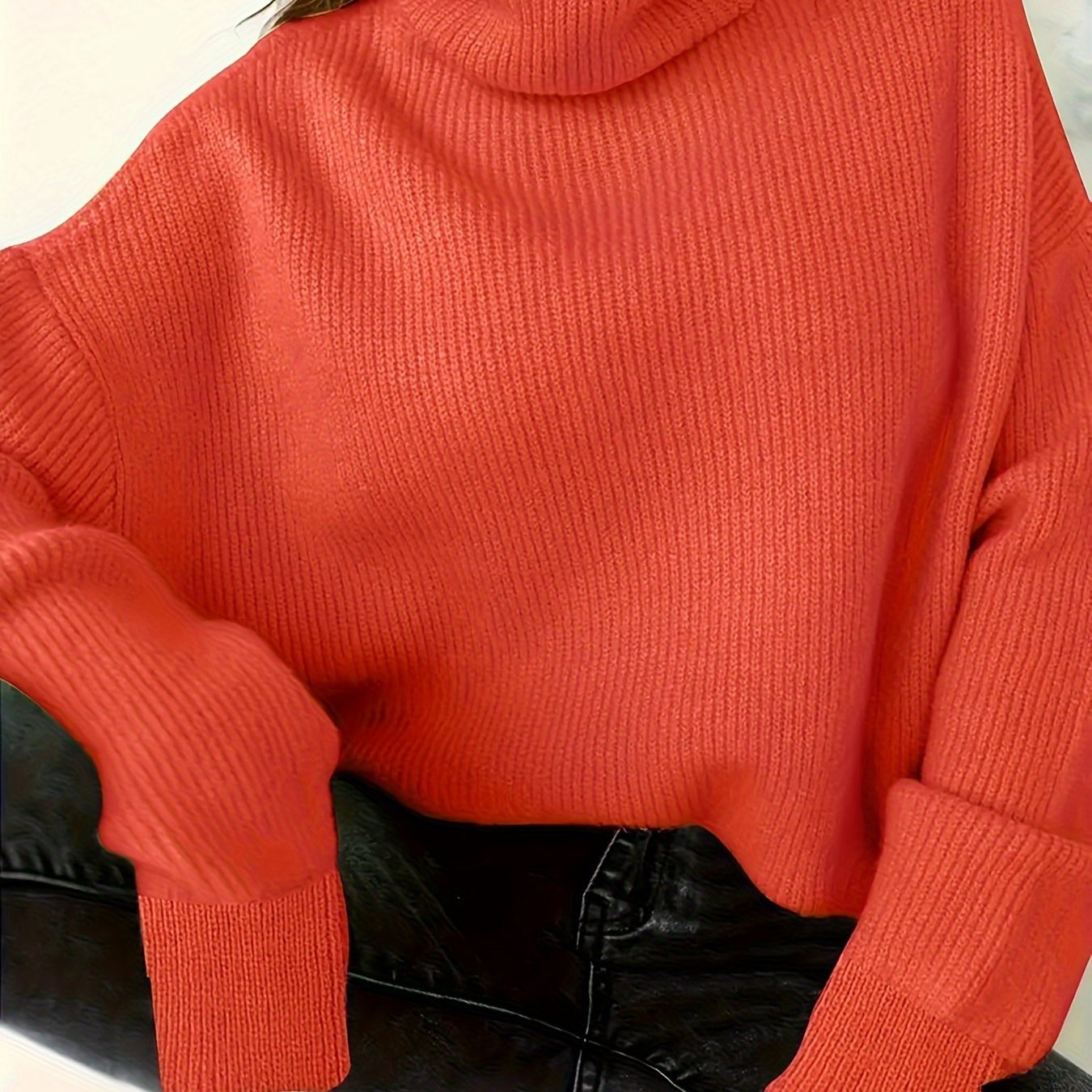 Plus Size Turtleneck Knitted Sweater Long Sleeve Fall Winter Women