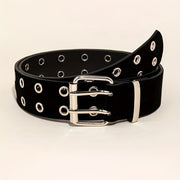 Black Punk Waist Belt with Double Pin Metal Buckle and PU Leather Strap