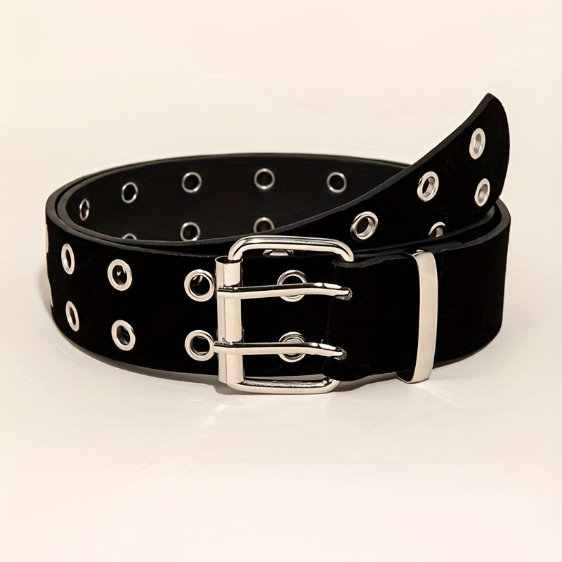 Black Punk Waist Belt with Double Pin Metal Buckle and PU Leather Strap